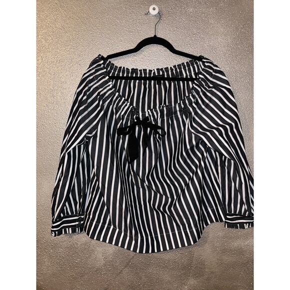 J Crew Preppy Academia Stripe  Off the Shoulder Bow Tie Long Sleeve Top - Picture 4 of 11